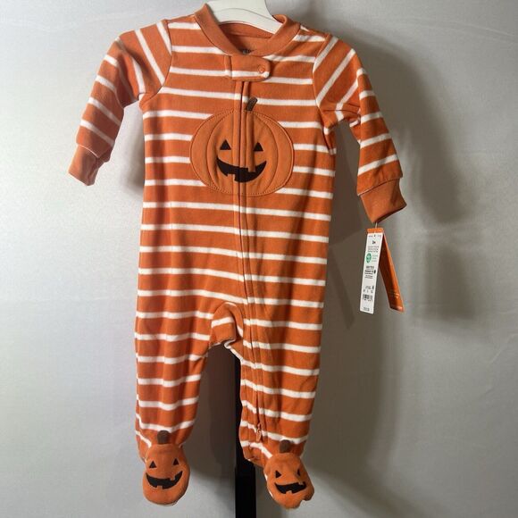 Carters Infant Orange Striped Halloween Sleeper Pumpkin Sleep & Play Size 6m - Picture 6 of 7